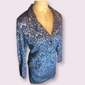 2 piece, paisley styled, Top 2 button up blazer, bottom mini skirt side zipper